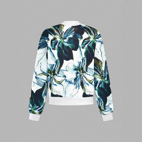 Damen Bomberjacke mit floralem Design und elastischen Bündchen Heidi-Mode