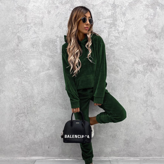 Damen modischer Fleece-Hoodie mit elastischem Saum und Kängurutasche Heidi-Mode