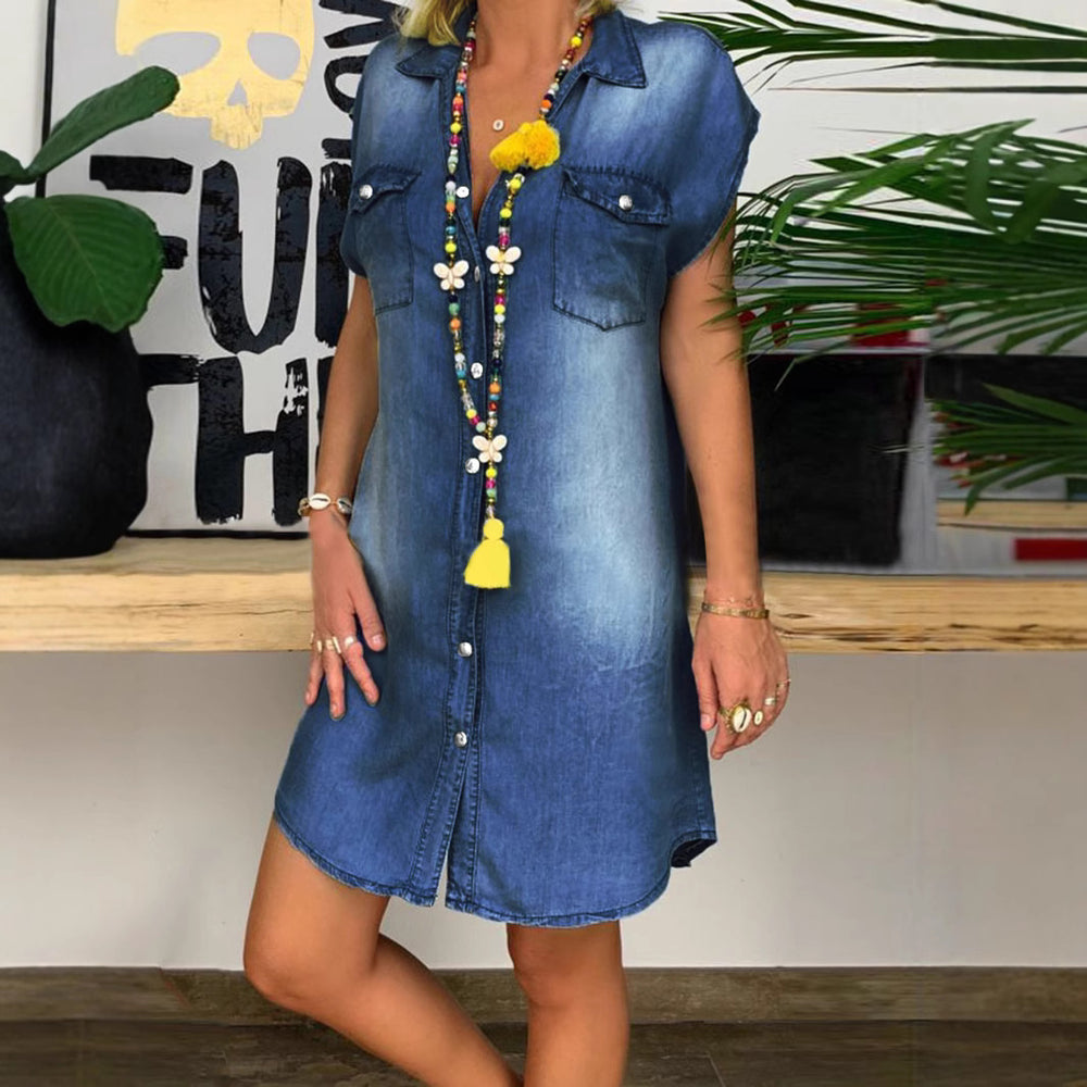 Damen Freizeit Denim Hemdblusenkleid Heidi-Mode