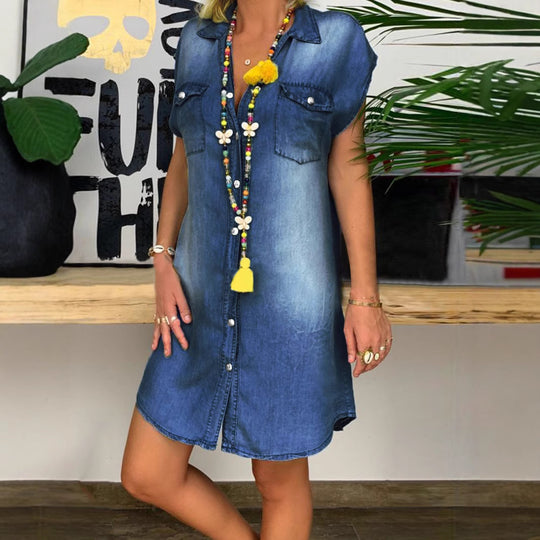 Damen Freizeit Denim Hemdblusenkleid Heidi-Mode
