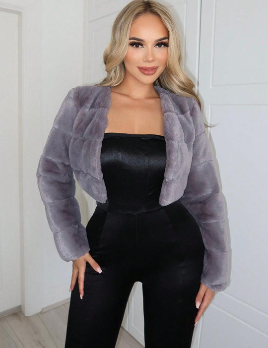 Damen Kurze Kunstpelzjacke mit breiten Ärmeln Heidi-Mode