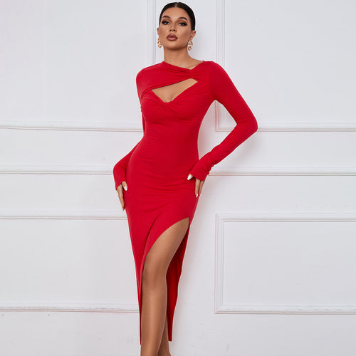 Damen Figurbetontes Kleid mit langen Ärmeln und Cut-Out Detail Heidi-Mode
