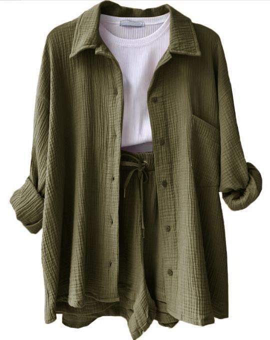 Damen lässige Oversized-Hemdjacke mit Gürtel Heidi-Mode