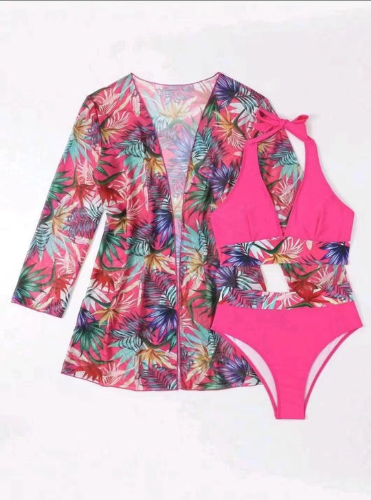 Damen Badeanzug Set mit elegantem Kimono und sportlichem Bikini Heidi-Mode