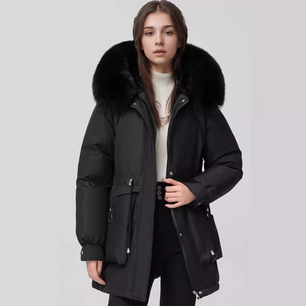 Damen isolierter Parka mit abnehmbarer Kapuze und luxuriösem Kunstfell Heidi-Mode