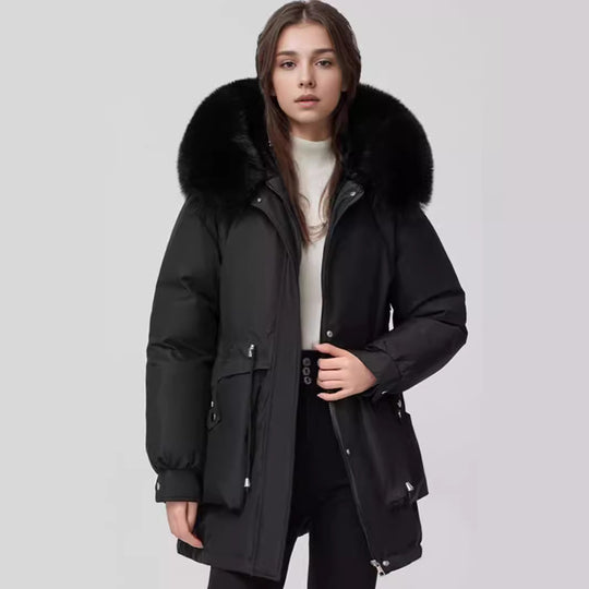 Damen isolierter Parka mit abnehmbarer Kapuze und luxuriösem Kunstfell Heidi-Mode