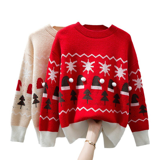 Damen Weihnachtspullover mit festlichem Motiv und verspielten Details Heidi-Mode