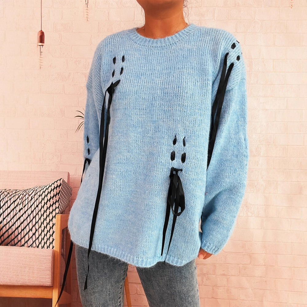 Damen modischer Oversize-Pullover mit einzigartigen Schnürdetails Heidi-Mode