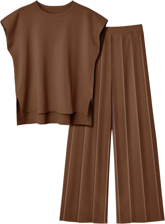 Damen elegantes Set mit kurzärmligem Oberteil und plissierter Hose Heidi-Mode