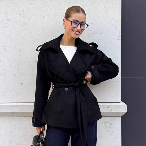 Damen Elegante Utility-Jacke mit Taillengürtel und entspannter Passform Heidi-Mode