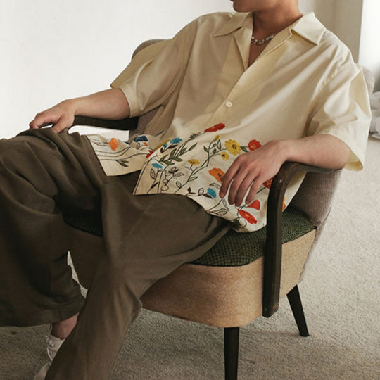 Herren Kurzarmhemd mit floralem Muster und hochwertigem Stoff Heidi-Mode