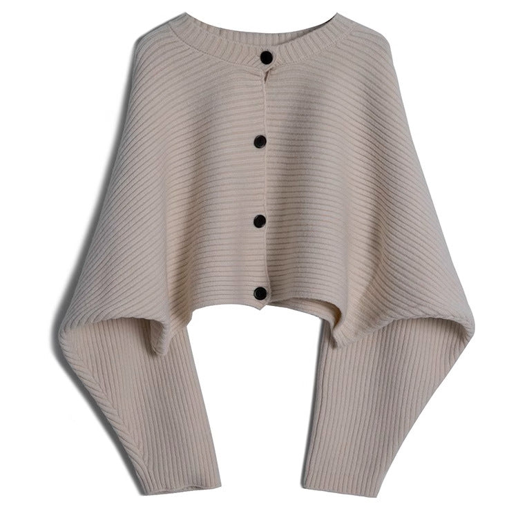 Damen modischer Strickoverwurf mit Knopfdetail und strukturiertem Design Heidi-Mode