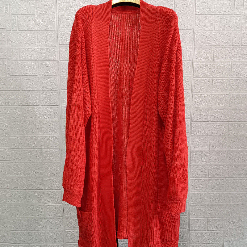 Damen lässige Strickjacke mit offener Front und großzügigen Ärmeln Heidi-Mode