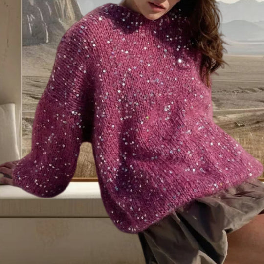 Damen Glitzernder Strickpullover mit weitem Schnitt und eleganten Akzenten Heidi-Mode