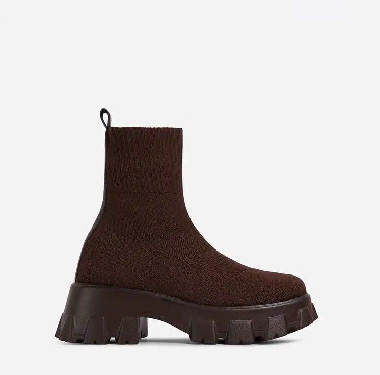 Damen trendige Stiefel mit hohem Schaft und robustem Plateau Heidi-Mode