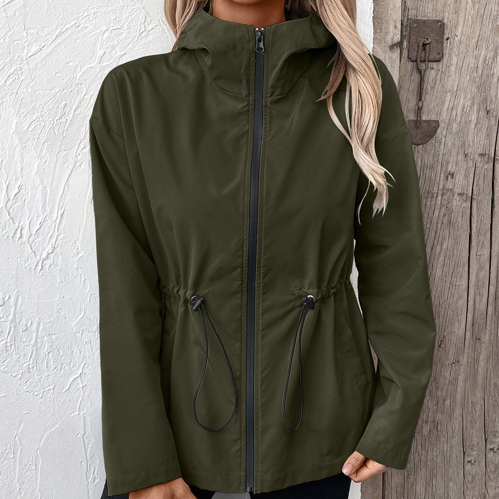 Damen leichte Kapuzenjacke mit einstellbarem Bund Heidi-Mode