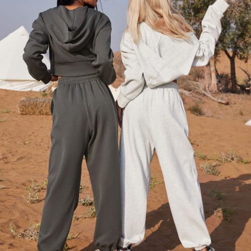 Damen modisches Cropped Sweat- und Jogginganzug-Set mit trendigen Details Heidi-Mode