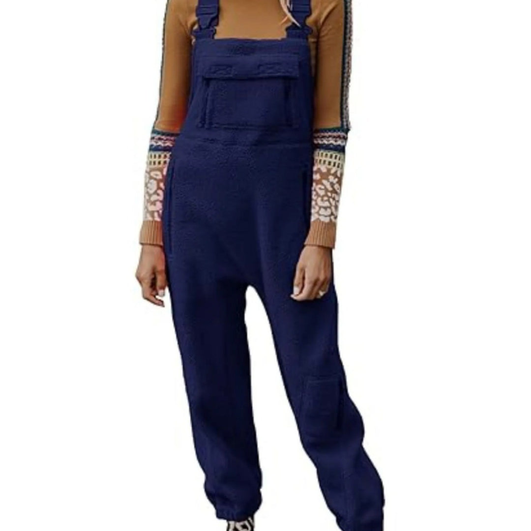 Damen Flauschiger Overall mit verstellbaren Trägern und Eingrifftaschen Heidi-Mode