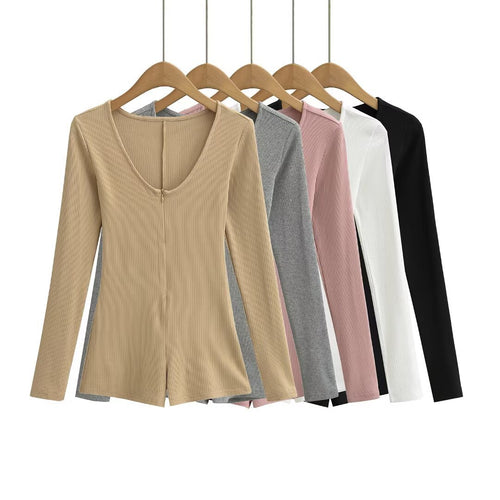 Damen Body mit tiefem V-Ausschnitt und elegantem Reißverschluss Heidi-Mode
