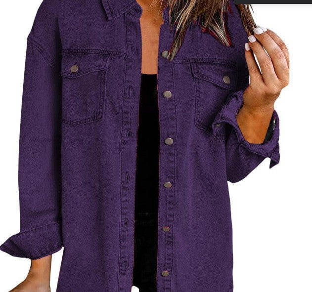 Damen Denim Overshirt mit fransigem Saum und Brusttaschen Heidi-Mode