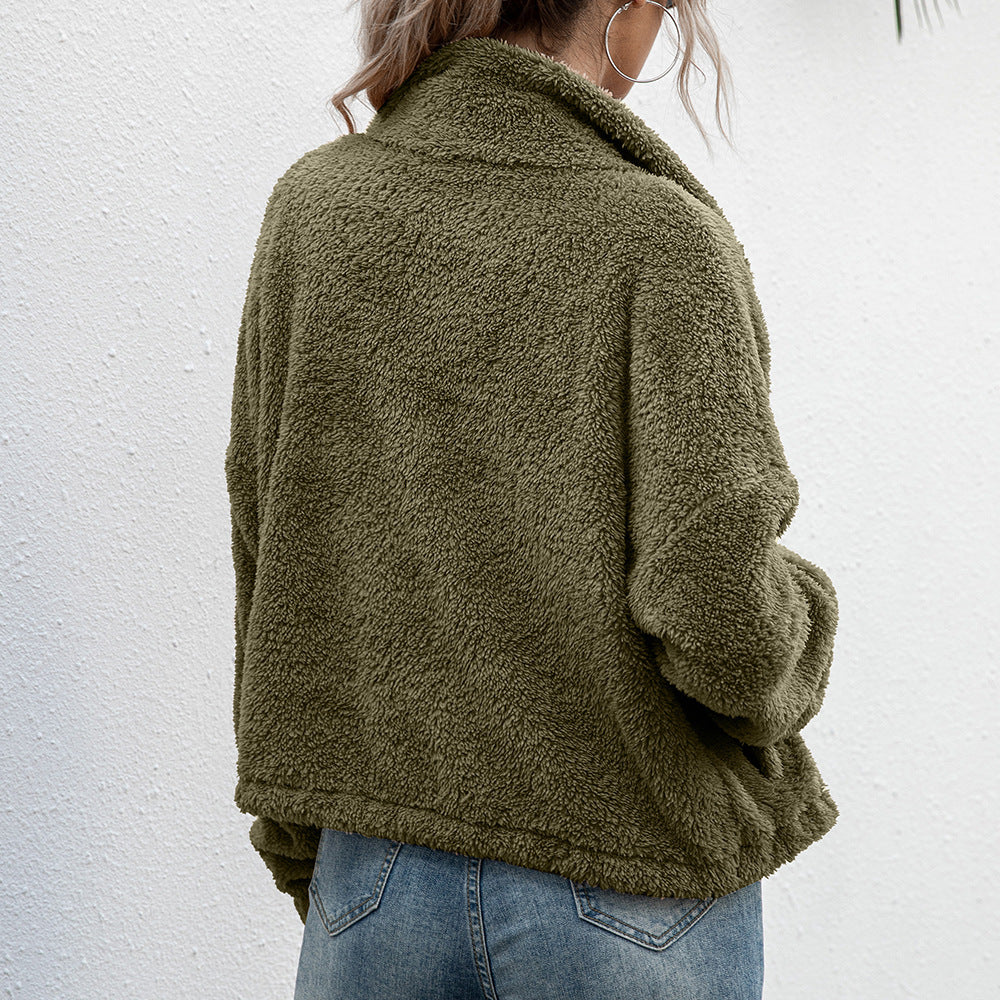 Damen Fleecejacke mit hohem Kragen und elastischem Bund Heidi-Mode