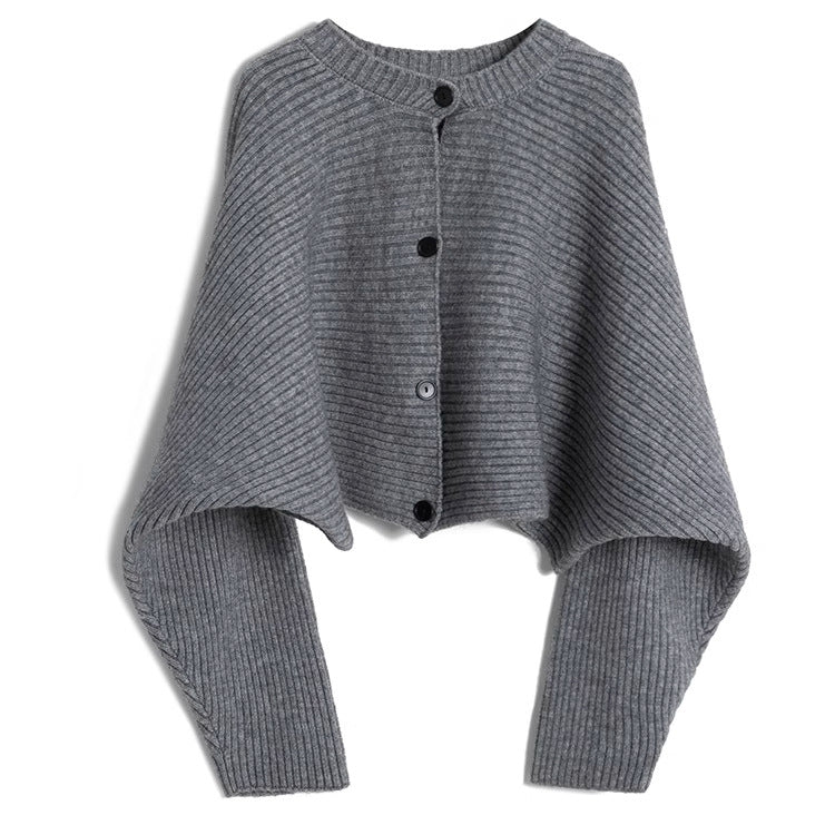 Damen modischer Strickoverwurf mit Knopfdetail und strukturiertem Design Heidi-Mode