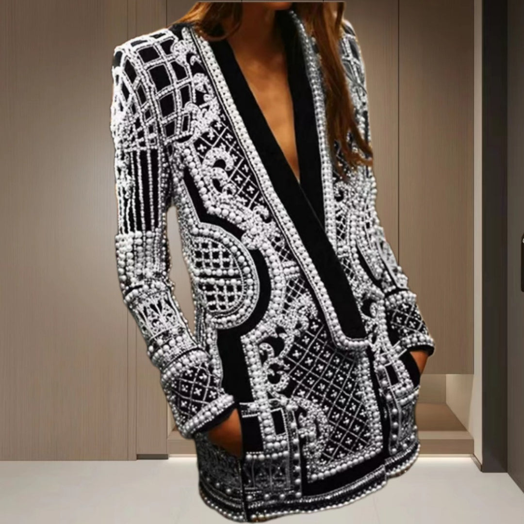 Damen Elegante Strickjacke mit funkelndem Perlenbesatz Heidi-Mode