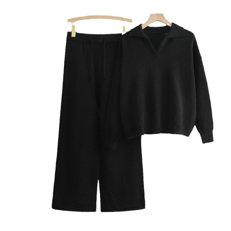 Damen gemütliches Strick-Loungewear-Set mit weit geschnittenem Pullover und Hose Heidi-Mode