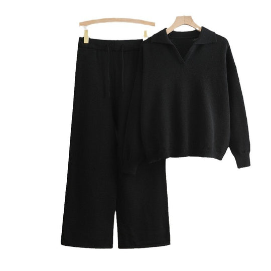 Damen gemütliches Strick-Loungewear-Set mit weit geschnittenem Pullover und Hose Heidi-Mode
