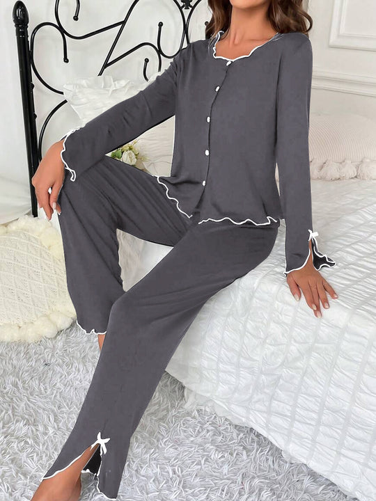 Damen Schlafanzug-Set mit eleganten Spitzenverzierungen Heidi-Mode