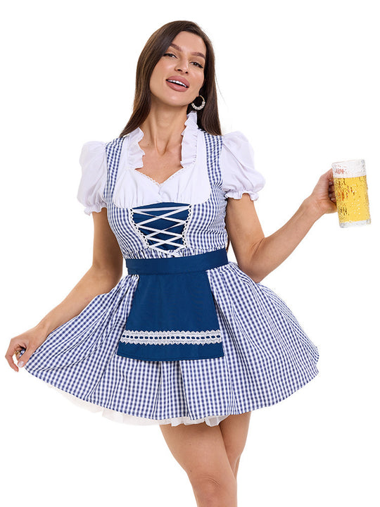 Damen Trachtenkleid im modernen Latzdesign mit nostalgischen Karomustern und verspieltem Schürzenakzent Heidi