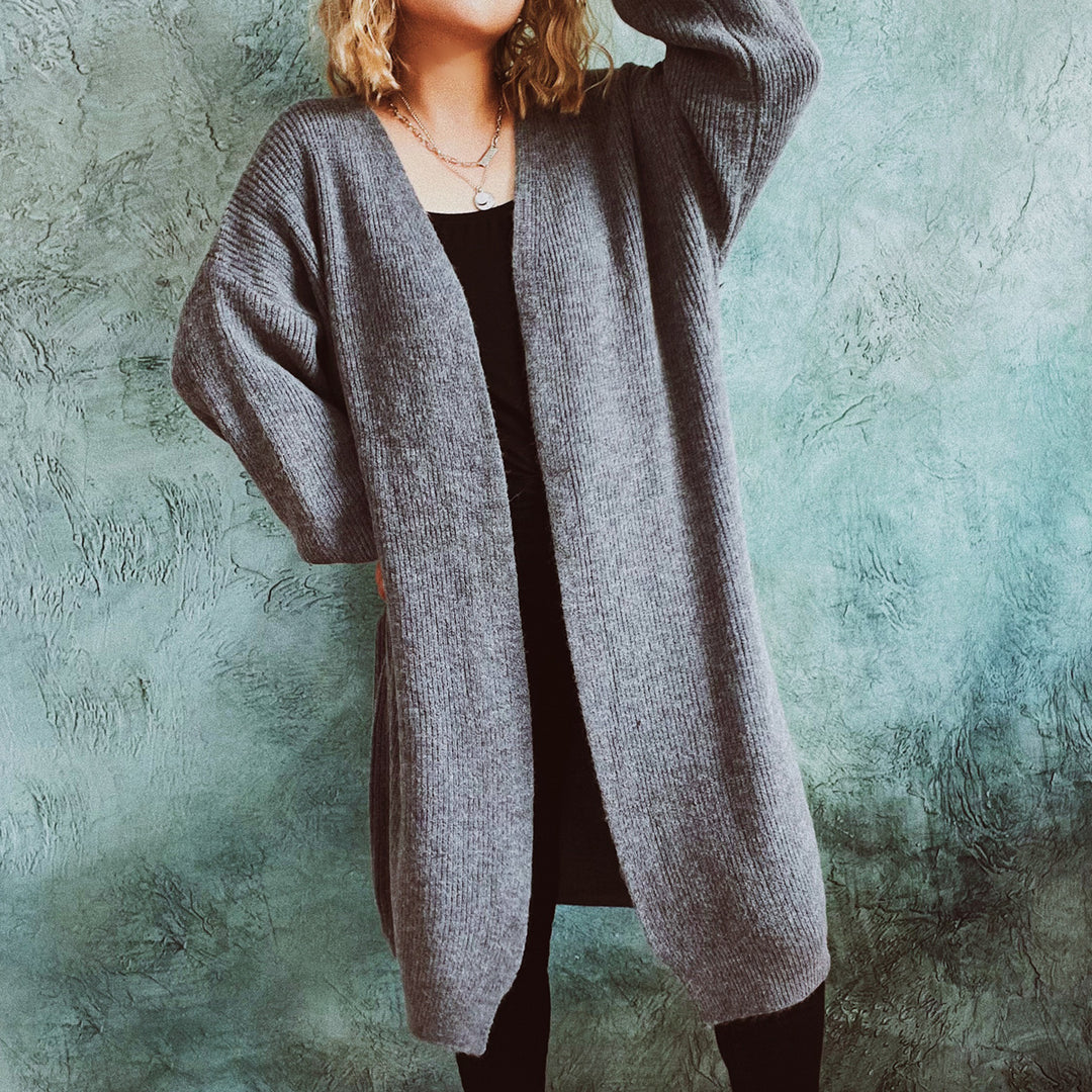 Damen Oversized Strickjacke mit tiefem V-Ausschnitt und lässigem Schnitt Heidi-Mode