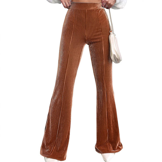 Damen weite Cord-Palazzo-Hose mit elastischem Bund und angenehmer Textur Heidi-Mode