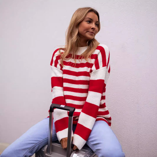 Damen lässiger Streifenpullover mit weitem Schnitt und gemütlichem Material Heidi-Mode