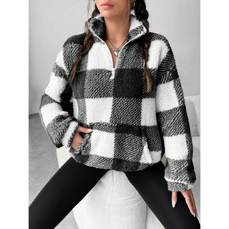 Damen kuscheliger Fleece-Pullover mit hohem Kragen Heidi-Mode