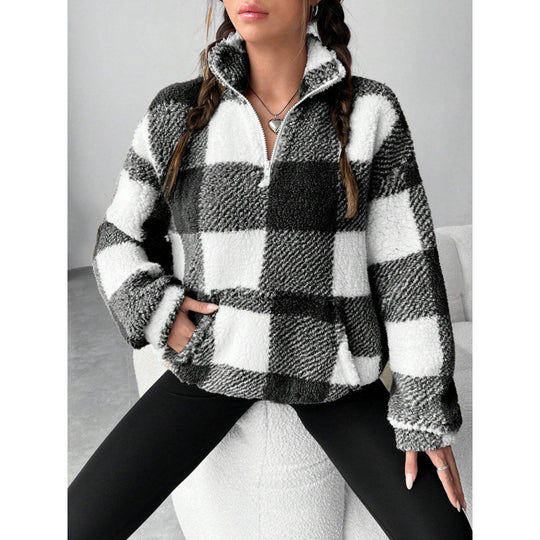 Damen kuscheliger Fleece-Pullover mit hohem Kragen Heidi-Mode