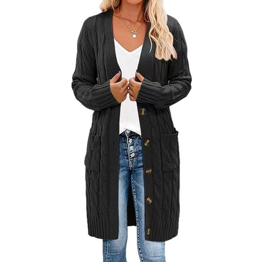 Damen Grobstrick-Cardigan mit dekorativen Knöpfen und praktischen Taschen Heidi-Mode