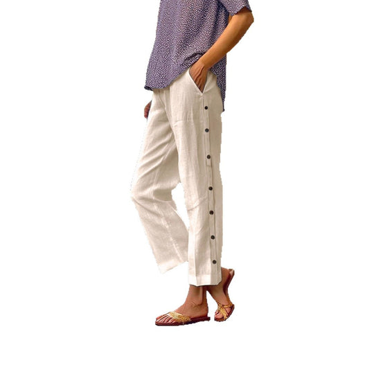 Damen Leichte und luftige Freizeithose mit Knopfdetails Heidi-Mode