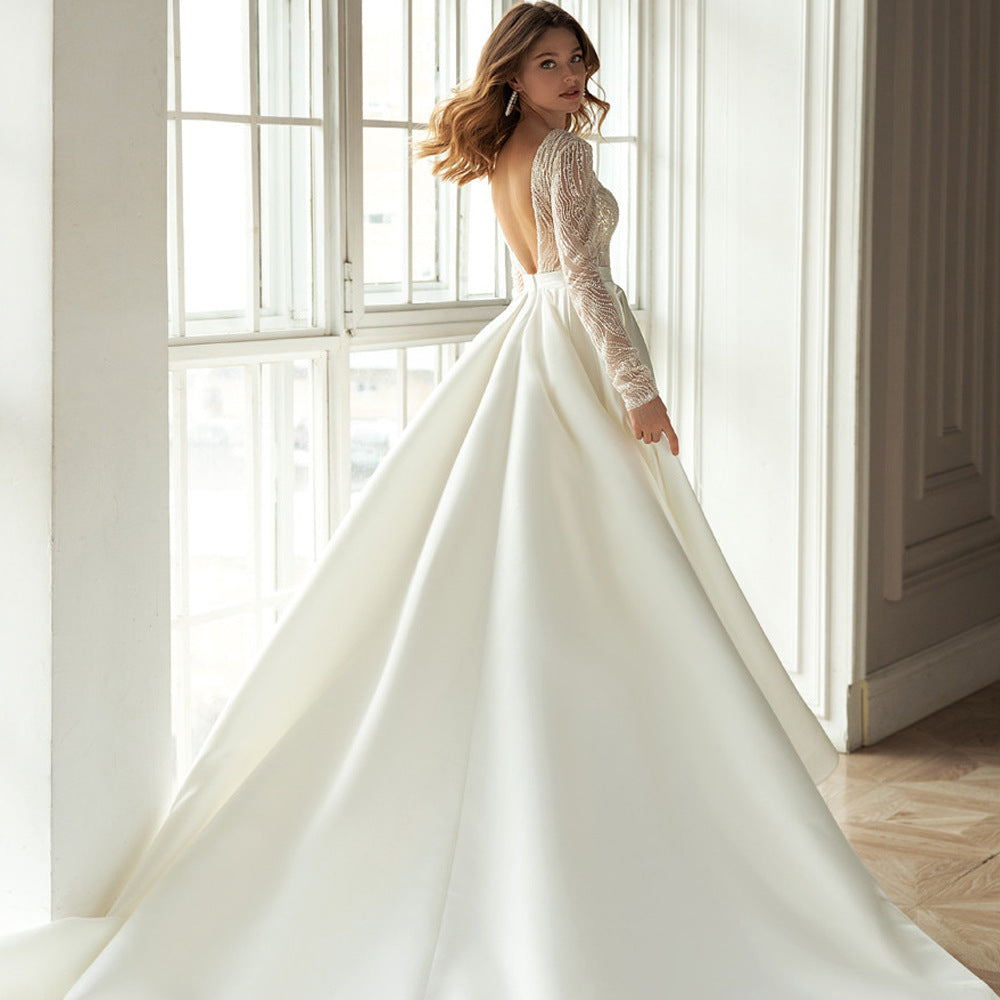 Heidi-Mode | Goldene Prägung Hohler V-Ausschnitt Weißes Abendkleid