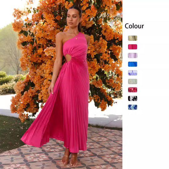 Damen Maxikleid mit Raffiniertem Faltenwurf und Asymmetrischem Design Heidi-Mode