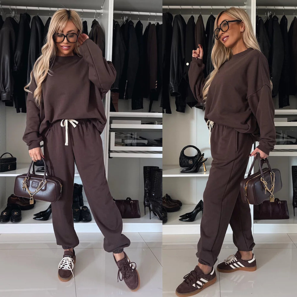 Damen lässiges Freizeit-Loungewear-Set mit elastischem Bund und oversize Schnitt Heidi-Mode