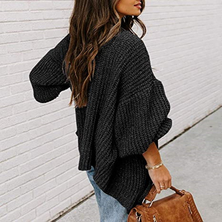 Damen Oversized Strickpullover mit Ballonärmeln und Strukturdesign Heidi-Mode