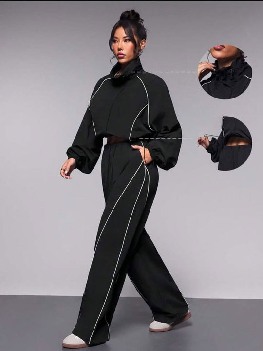 Damen Sportliche Jacke mit hohem Kragen und elastischen Details Heidi-Mode