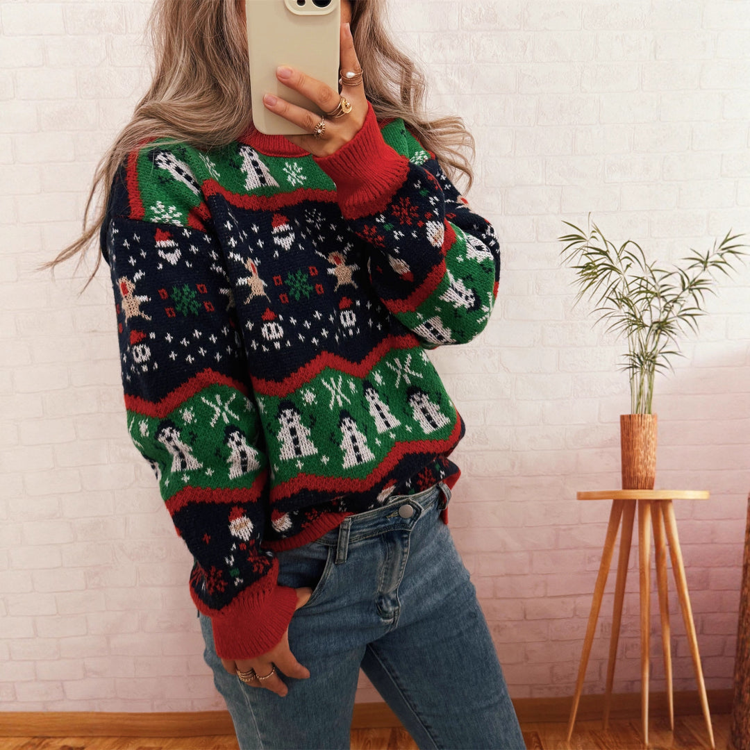 Damen Weihnachtspullover mit fröhlichem Motiv und lässigem Schnitt Heidi-Mode