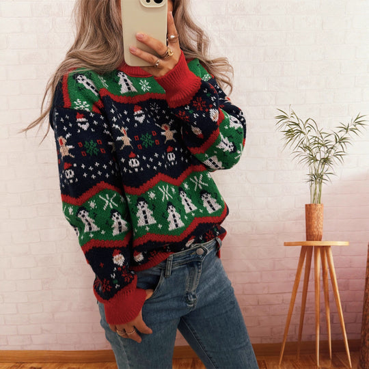 Damen Weihnachtspullover mit fröhlichem Motiv und lässigem Schnitt Heidi-Mode