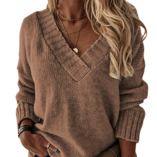 Damen V-Ausschnitt Pullover mit strukturierter Strickoptik Heidi-Mode