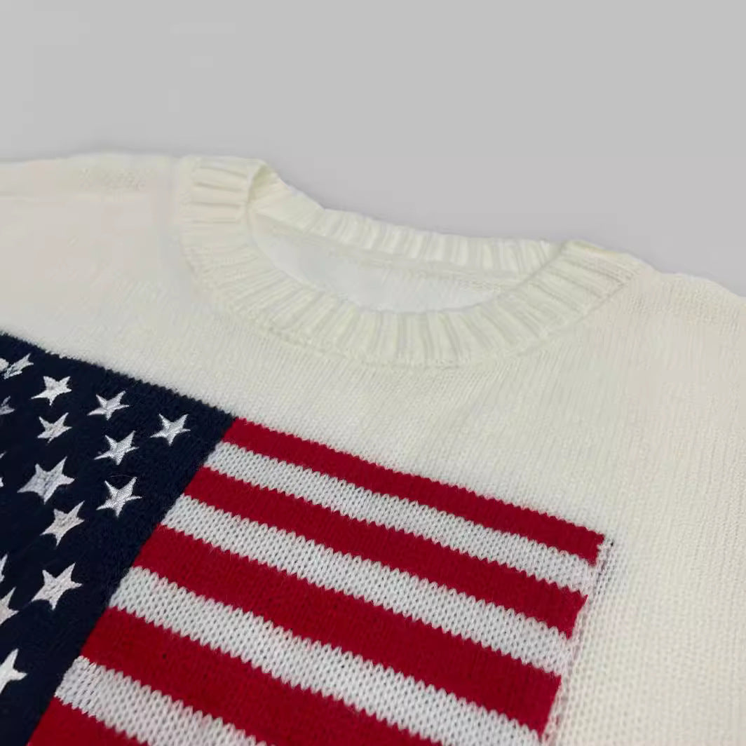 Damen Strickpullover mit amerikanischem Flaggenmotiv Heidi-Mode