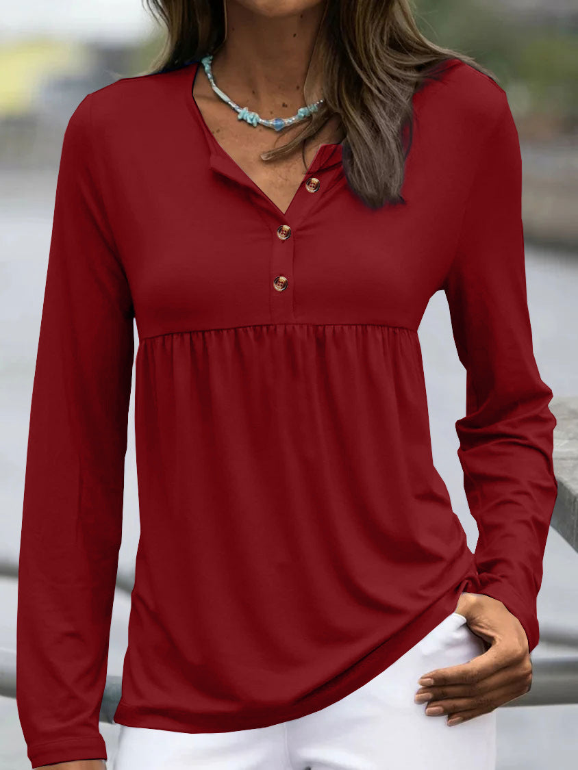 Damen Langarmshirt mit dekorativer Knopfleiste und sanftem Schnitt Heidi-Mode