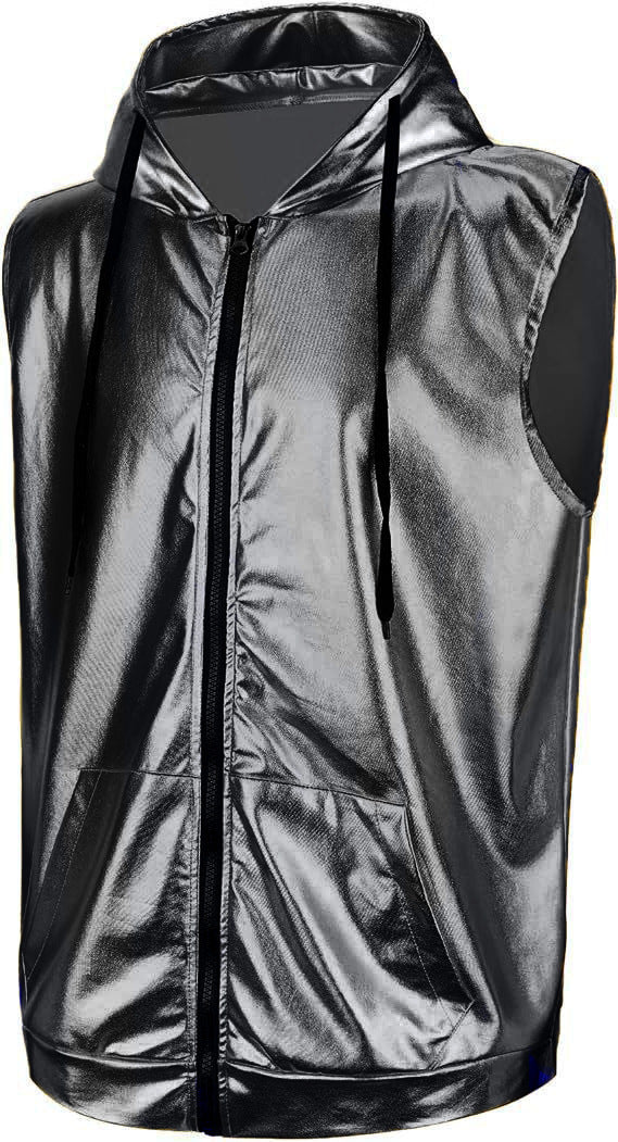 Herren angesagte Kapuzenweste mit metallischem Glanz und praktischen Taschen Heidi-Mode