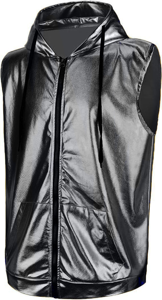 Herren angesagte Kapuzenweste mit metallischem Glanz und praktischen Taschen Heidi-Mode